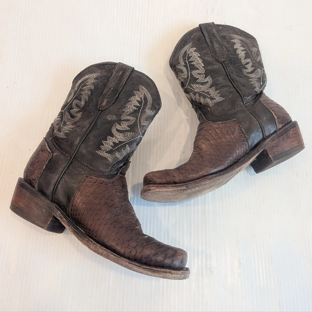 VERETTA Kids' Black & Brown Leather Western Cowgirl Boots Size 22 USA